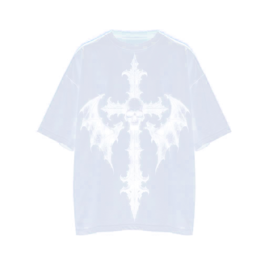Remera blanca PXN con cruz gótica y calavera